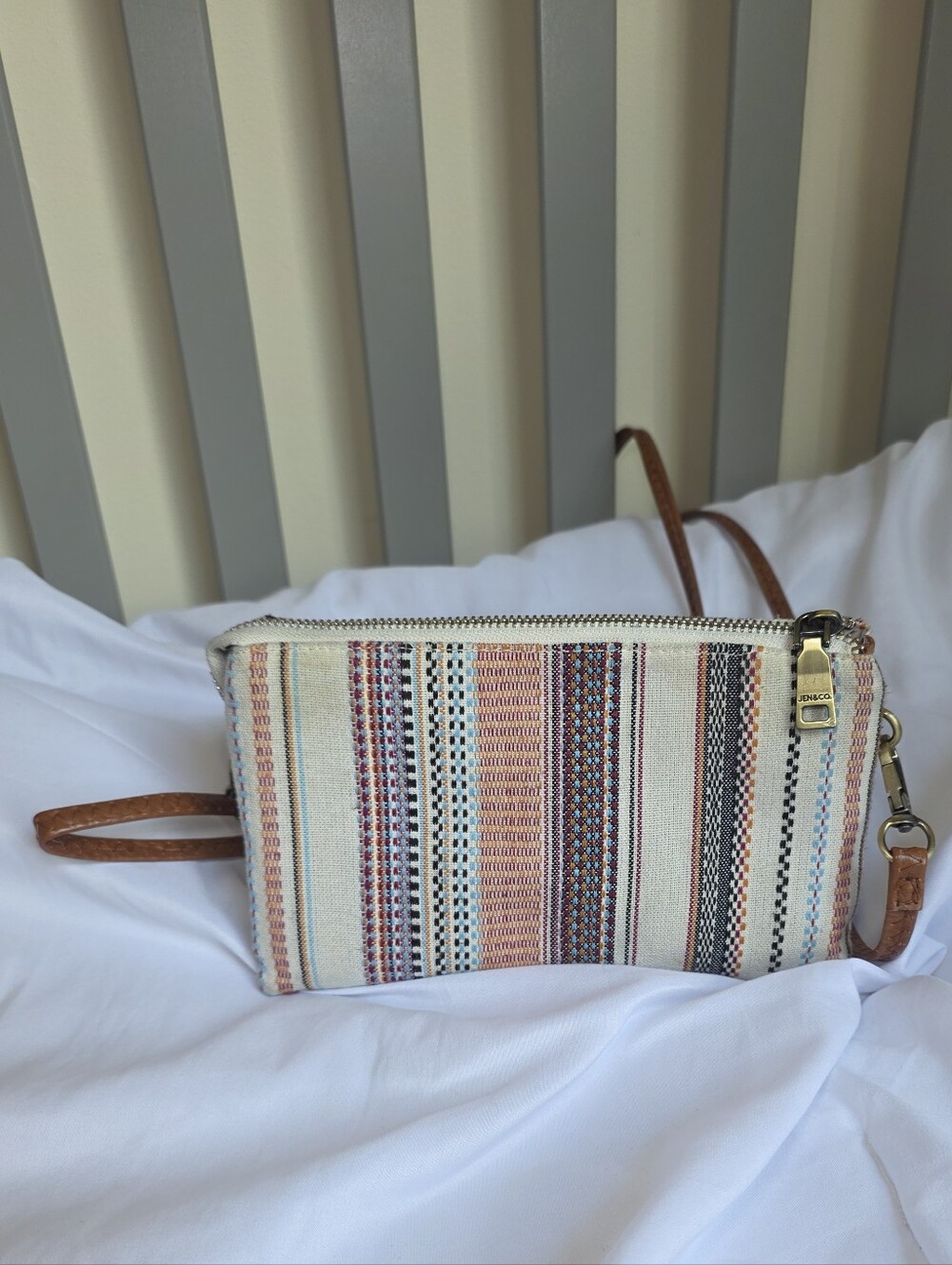 Jen & Co Riley Striped Canvas Boho Crossbody With Multiple Compatments